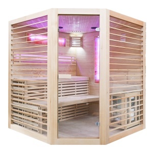 Saună uscată MO-EL4CS cu încălzitor Harvia de 8 kW, piatră de sare și izolație de perete 180 x 180 x 200 cm - Img 4