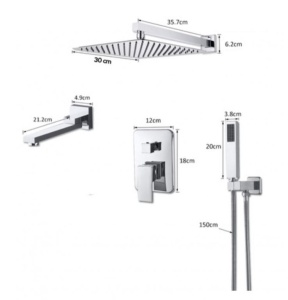 Set baterie crom PRO4 cu trei functii, pentru cada si dus , cu para patrata tip ploaie, baterie incastrata - Img 2