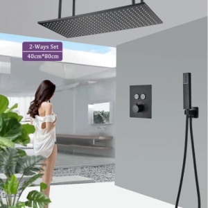Set baterie PRO11 cu termostat, doua functii, incastrata in perete,para patrata tip ploaie, 80X40cm - Img 1