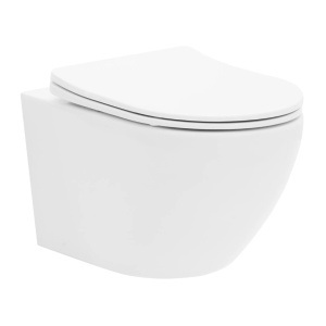 Set Bideu REA CARLO MINI Si Vas WC REA CARLO FLAT MINI RIMLESS, Montaj Suspendat, Ceramica Sanitara, Capac Soft-Close Inclus, Alb - Img 3