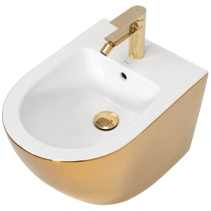 Set Bideu REA CARLO MINI Si Vas WC REA CARLO MINI FLAT, Montaj Suspendat, Ceramica Sanitara, Capac Soft-Close Inclus, Alb/Auriu - Img 4