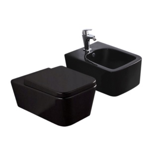 Set Bideu si Vas WC PRO CUBIC RIMLESS, montaj suspendat, ceramica sanitara, Capac Soft-Close inclus, Negru - Img 1