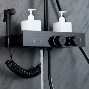 Set de dus F10B Model Modern cu Efect De Ploaie si Afisaj LCD, Culoare Negru - Img 5