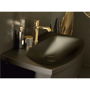Set dulap baza suspendat Oristo Louis bleumarin 2 sertare cu lavoar negru mat 82 cm - Img 6