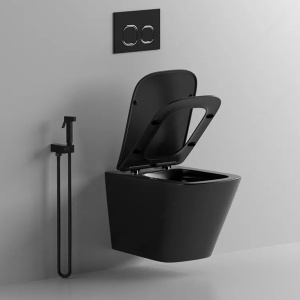 Set GEBERIT Bideu si Vas WC IMPERIA RIMLESS+Capac Soft-Close Inclus SLIM PREMIUM+Cadru+Clapeta, Ceramica sanitara, Negru mat - Img 3