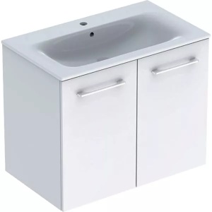 Set mobilier baie suspendat cu lavoar Geberit Selnova Square 2 usi 80 x 48 cm alb lucios