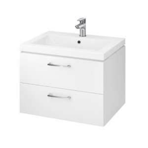 Set mobilier suspendat cu lavoar Cersanit Lara alb lucios 60 x 45 cm cu doua sertare