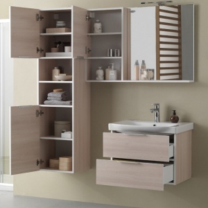 Set mobilier suspendat cu lavoar Kolpasan Lana 65 cm lemn deschis - Img 4