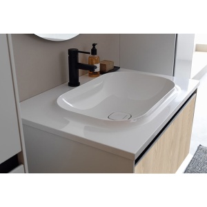 Set mobilier suspendat cu lavoar Kolpasan Pandora lemn natur 110 x 54 cm - Img 4