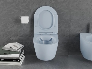 Set vas Wc cu capac soft-close inclus, Montaj suspendat, Ceramica sanitara, Culoare Blue - Img 2