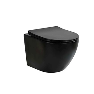 Set Vas WC PRO GEBERIT, Montaj Suspendat, Ceramica Sanitara,Fluminia Ricci negru mat RIMLESS + Capac SLIM Soft-Close Inclus + Cadru + Clapeta - Img 2