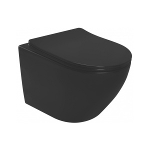 Set Vas WC PRO GROHE, Montaj Suspendat, Ceramica Sanitara, Vas WC VITO BLACK LUCIOS RIMLESS + Capac Soft-Close SLIM Inclus + Cadru + Clapeta - Img 2