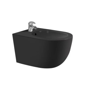 Set vas wc rimless cu capac softclose si bideu Fluminia Minerva negru mat - Img 3