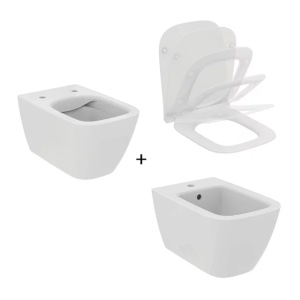 Set vas WC suspendat Ideal Standard I.life B alb cu bideu si capac slim softclose - Img 1