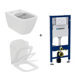 Set vas WC suspendat Ideal Standard I.life B cu capac slim softclose si set rezervor cu cadru incastrat si clapeta alba - Img 1