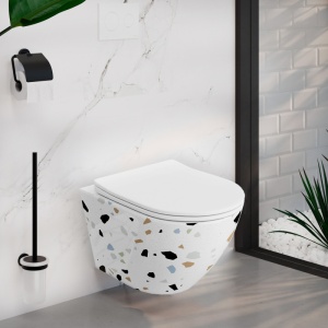 Set WC suspendat rimless cu capac inclus Spectrum Trendi Stone 35.5 x 51.5 cm alb mozaic - Img 2