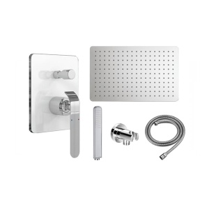 Sistem Complet de Dus PRO, Montaj In Perete,Para Patrata / Rotunda / Dreptunghiulara Tip Ploaie 20x20 - 40x40 Cm, 2 Functii ,Finisaj Crom/Alb - Img 9
