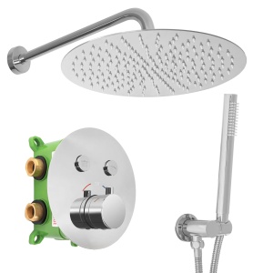 Sistem Complet De Dus REA LUNGO MILER CHROME + BOX, Montaj In Perete, Para Rotunda Tip Ploaie 30 x 30 Cm, 2 Functii De Curgere A Apei, Crom - Img 1