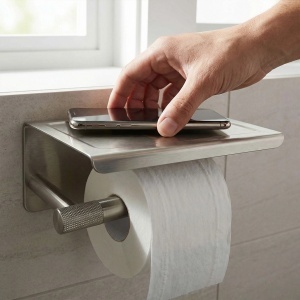 Suport pentru hârtie igienică cu poliță Rea 6613 Modern Nickel Brush - Img 7