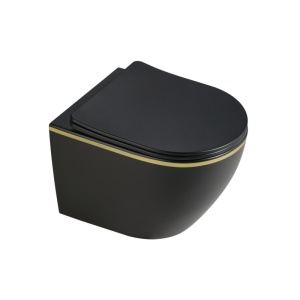 Vas de toaleta suspendat Mizu Black Matt&Gold, rimless, cu capac din duroplast cu softclose - Img 8