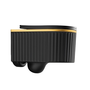 Vas de WC suspendat Luma Black Matt - Gold Brush cu caneluri – rimless, capac soft close - Img 3