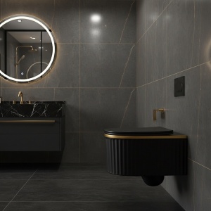 Vas de WC suspendat Luma Black Matt - Gold Brush cu caneluri – rimless, capac soft close - Img 13