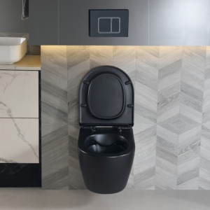 Vas toaleta WC suspendat Mizu Black Matt cu capac din duroplast cu softclose - Img 7