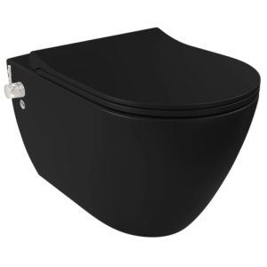 Vas wc cu functie bideu, baterie apa calda/rece, Negru Mat, montaj suspendat, capac Soft-Close, 56 x 36 cm