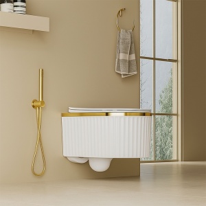 Vas WC suspendat alb cu rama aurie, rimless si capac cu soft close Luma - Img 12