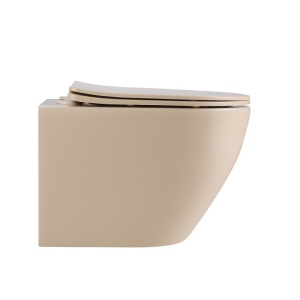 Vas WC suspendat Flow Tornado Cappuccino, rimless cu capac soft close duroplast - Img 3
