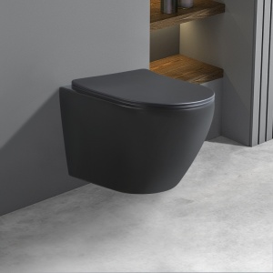 Vas WC suspendat Mizu Black Matt 03, rimless cu capac din duroplast si inchidere softclose - Img 2