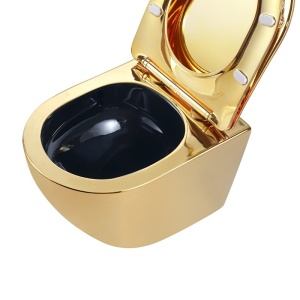 Vas WC suspendat Mizu Tornado Gold & Black, rimless cu capac softclose - Img 7