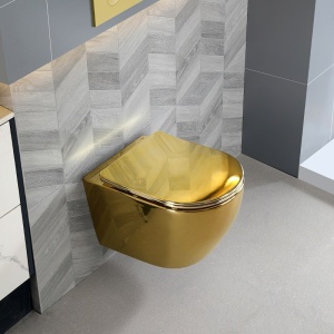Vas WC suspendat Mizu Tornado Gold & White, rimless cu capac softclose - Img 5