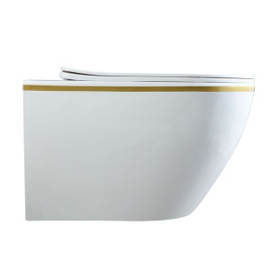 Vas WC suspendat Mizu Tornado White&Gold, rimless cu capac softclose din duroplast - Img 3