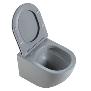 Vas WC suspendat Peak Grey Matt, rimless cu capac soft close duroplast - Img 3