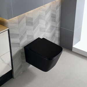 Vas WC suspendat Rain Black Matt, rimless cu capac softclose - Img 7
