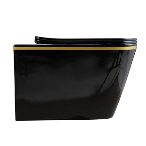 Vas Wc suspendat Rain Rimless Black Gold Edge , capac soft-close inclus - Img 2