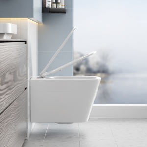 Vas WC suspendat Rain White Glossy, rimless cu capac softclose - Img 6