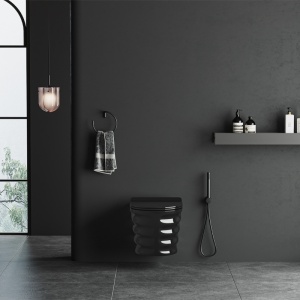 Vas wc suspendat Skal Tornado negru lucios cu model si capac soft close - Img 2