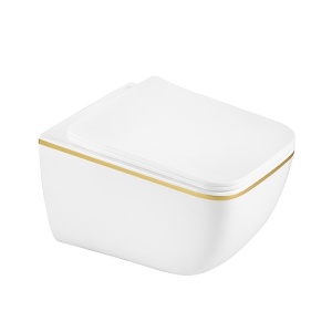 Vas WC suspendat Yuzu Tornado White & Gold, rimless cu capac softclose
