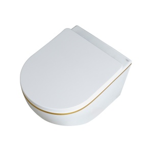 Vase de toaleta suspendat Peak White Matt&Gold, rimless cu capac softclose - Img 3