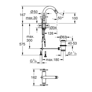 Baterie bideu Grohe Atrio antracit periat Hard Graphite dubla comanda cu ventil Pop-Up - Img 2