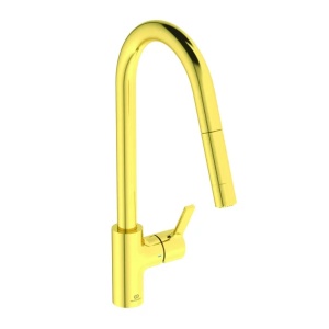 Baterie bucatarie cu dus extactibil Ideal Standard Gusto 233 auriu periat 2 tipuri de jet - Img 1