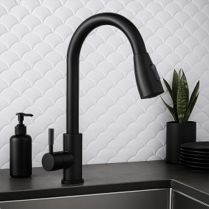 Baterie de bucatarie monocomanda cu montaj pe blat Selena neagra cu gat extensibil - Img 6