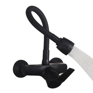 Baterie de bucatarie monocomanda cu montaj pe perete Dover cu gat flexibil negru mat - Img 15