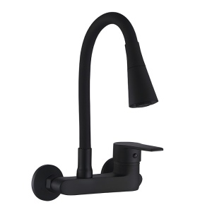 Baterie de bucatarie monocomanda cu montaj pe perete Harbor cu gat flexibil negru mat