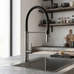 Baterie de bucatarie Rea Viera titan cu pipa flexibila - Img 2