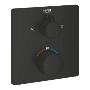 Baterie dus incastrata cu termostat Grohe Grohtherm 2 iesiri negru mat patrat - Img 6