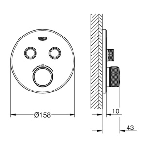 Baterie dus incastrata cu termostat Grohe Grohtherm SmartControl 2 iesiri crom periat Supersteel - Img 2