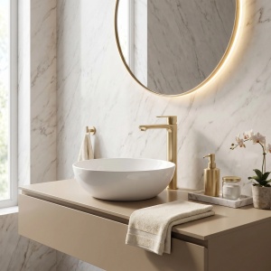 Baterie inalta pentru lavoar Rea Logan Brush Gold - Img 2